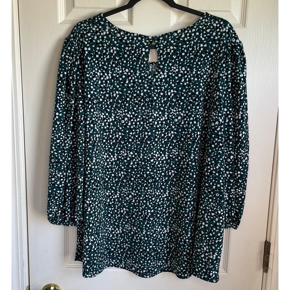 Adrianna Papell Blouse Sz 3X Polka Dots Green Black White 3/4 Sleeves Career - Picture 2 of 10